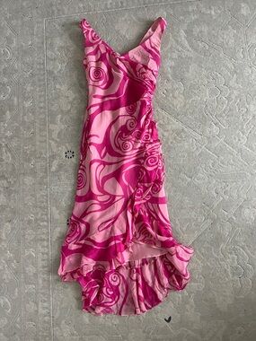 Jones New York Pink Swirl High-Low Ruffle Dress